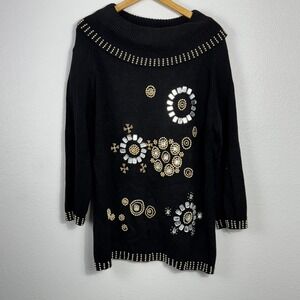 Victoria Harbour VTG 90s VTG Black Embellished Rhinestone Sweater L Grandmacore